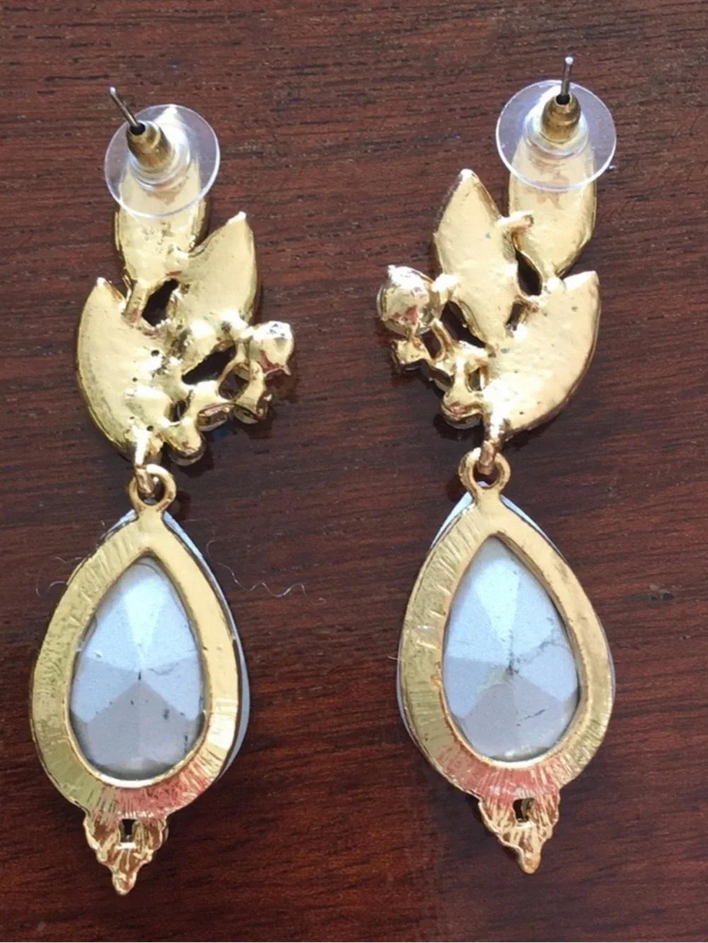 Iridescent Teardrop Rhinestone Dangle Earrings - Gold Tone AB crystal